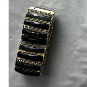 Women's Gold‎ Tone Black Gem Rhinestone Stretch Bracelet Statement